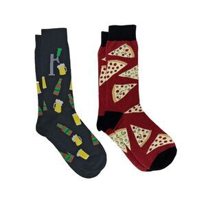 New Men's Beer Mugs Socks & Pizza Pepperoni Cheese Fun Novelty Socks 2-Pair Set